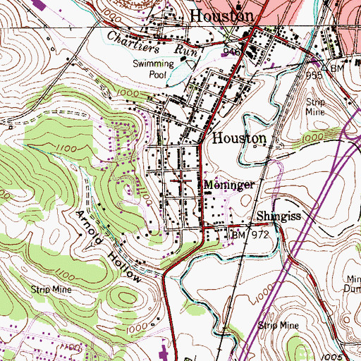 Topographic Map of Chartiers-Houston Community Library, PA