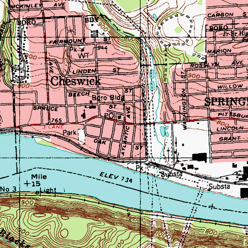 Topographic Map of Cheswick Borough Hall, PA