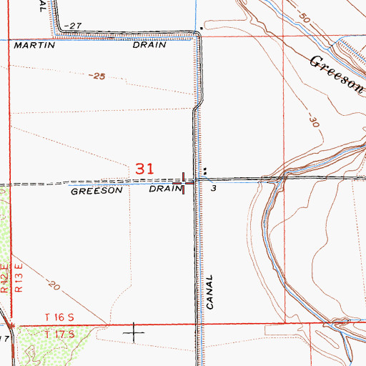 Topographic Map of Greeson Drain Three, CA