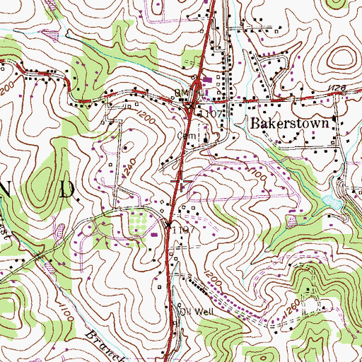 Topographic Map of Bakerstown United Methodist Church, PA