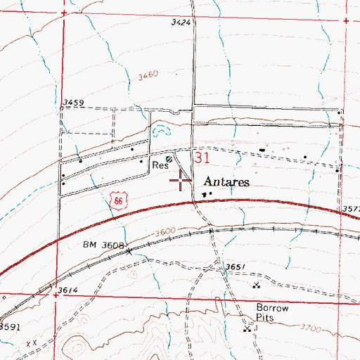 Topographic Map of Antares, AZ