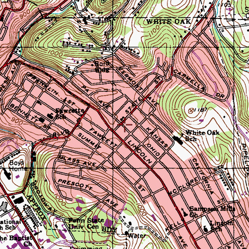 Topographic Map of Bryn Mawr Church of Christ, PA