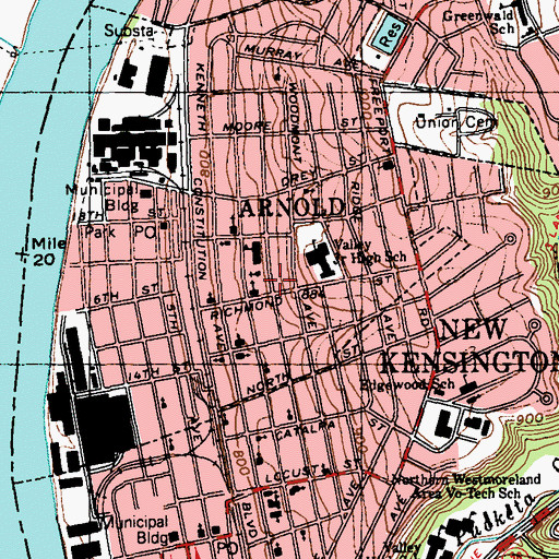 Topographic Map of Calvary Lutheran Church, PA