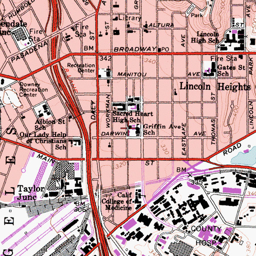Topographic Map of Griffin Avenue Elementary School, CA