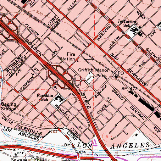 Topographic Map of Griffith Manor Park, CA