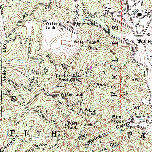 Topographic Map of Griffith Park Boys Camp, CA