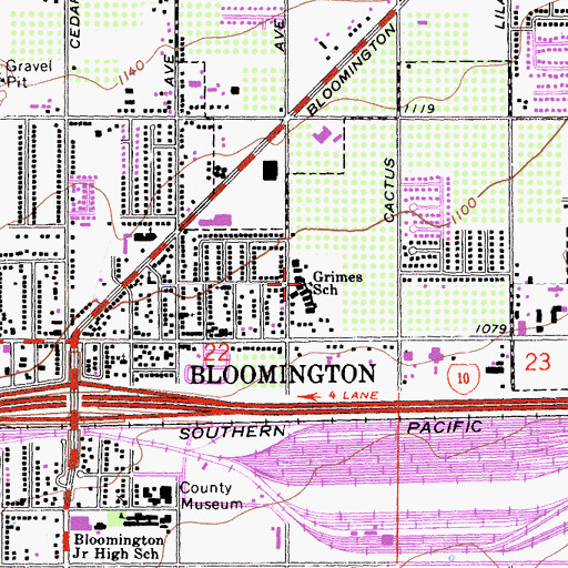 Topographic Map of Ruth Grimes Elementary School, CA