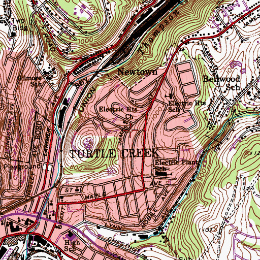 Topographic Map of Electric Heights Methodist Church, PA
