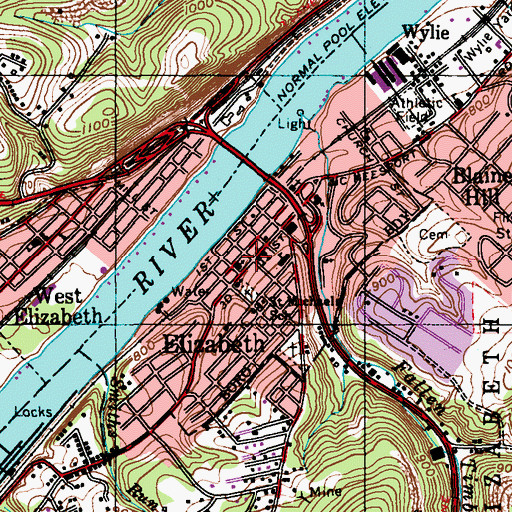 Topographic Map of Elizabeth United Methodist Church, PA
