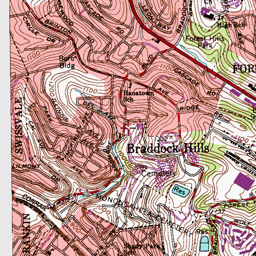 Topographic Map of First Baptist Church of Braddock Hills, PA