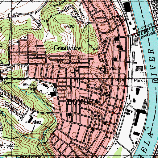 Topographic Map of First Baptist Church of Donora, PA