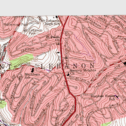 Topographic Map of First Church of Christ Scientist of Mount Lebanon, PA