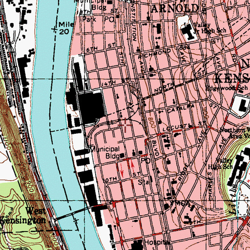 Topographic Map of First Church of God, PA