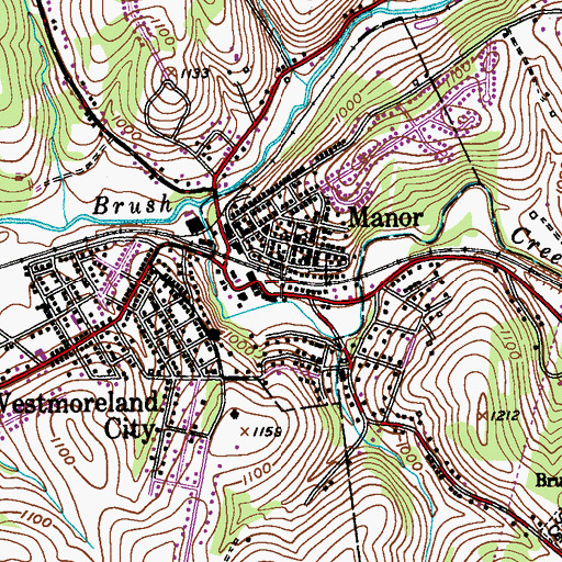 Topographic Map of Manor Borough Hall, PA