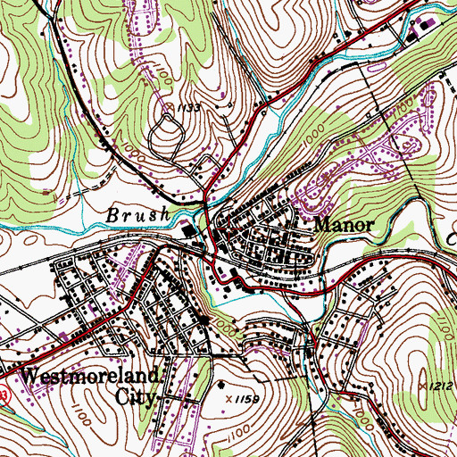 Topographic Map of Manor Public Library, PA