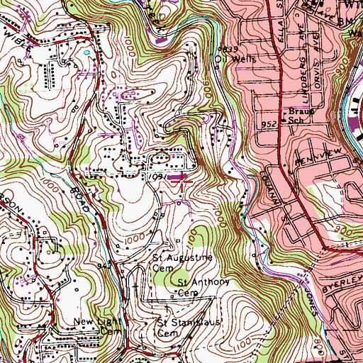 Topographic Map of Marzolf Elementary School Library, PA
