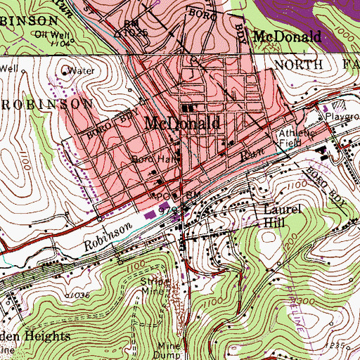 Topographic Map of McDonald Borough Hall, PA