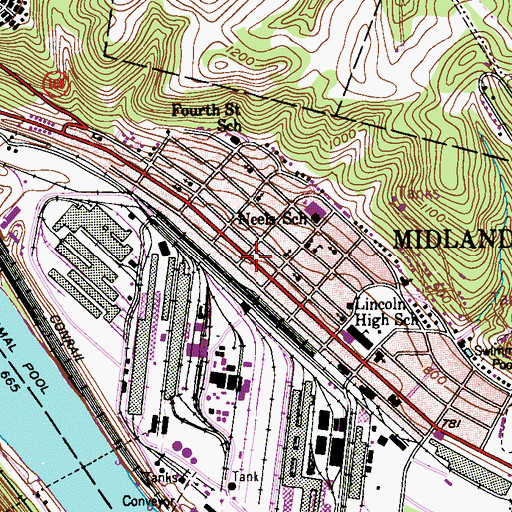Topographic Map of Midland Center, PA