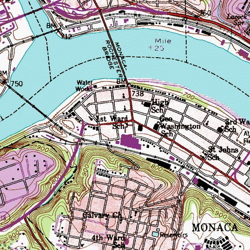 Topographic Map of Monaca Borough Hall, PA