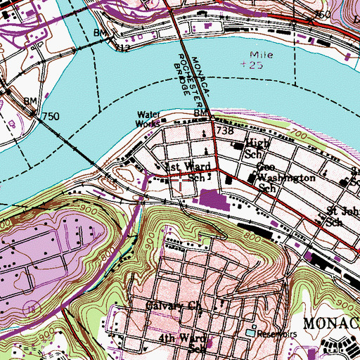 Topographic Map of Monaca Public Library, PA