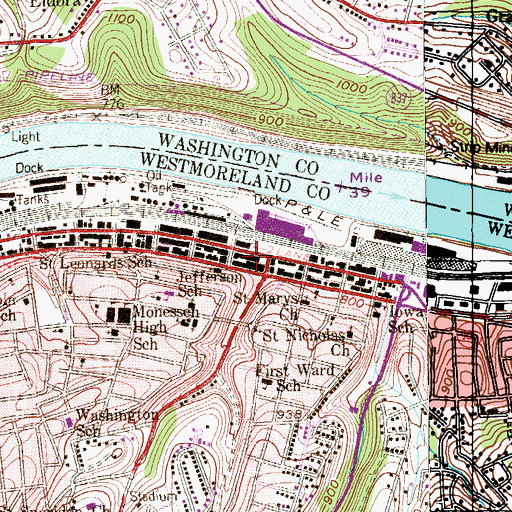 Topographic Map of Monessen Police Department, PA