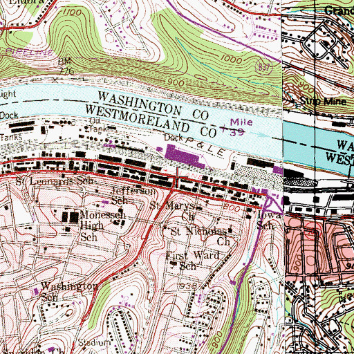 Topographic Map of Monessen Public Library and District Center, PA