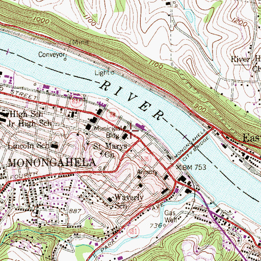 Topographic Map of Monongahela Police Department, PA