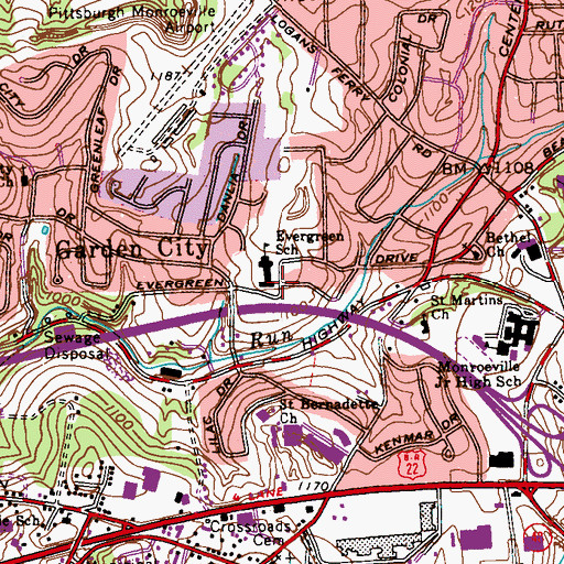 Topographic Map of Monroeville Library, PA