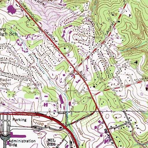 Topographic Map of Moon Township Police Department, PA