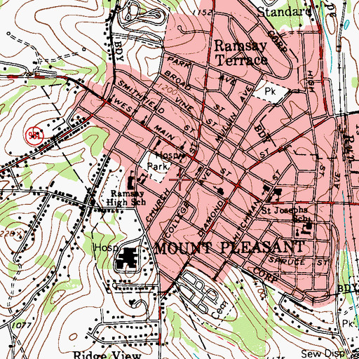 Topographic Map of Mount Pleasant Free Public Library Association, PA