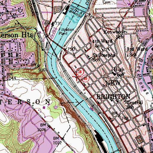 Topographic Map of New Brighton Borough Hall, PA