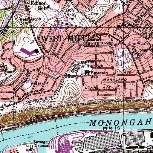Topographic Map of New Emerson Elementary School Library, PA