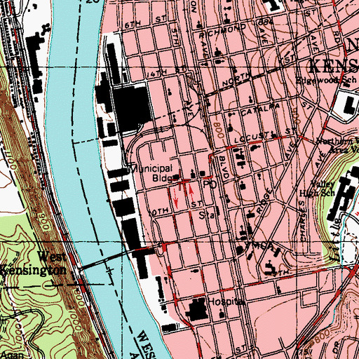 Topographic Map of New Kensington Police Department, PA