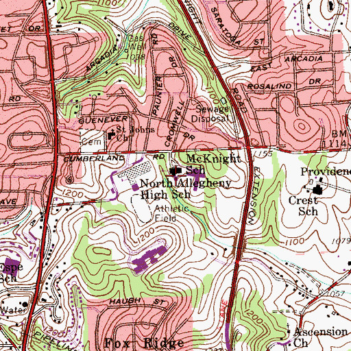 Topographic Map of North Allegheny Senior High School Library, PA