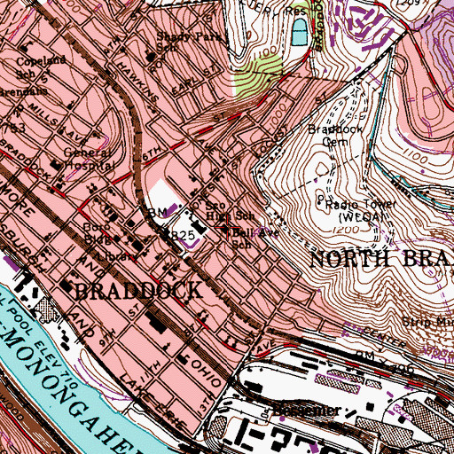 Topographic Map of North Braddock Police Department, PA