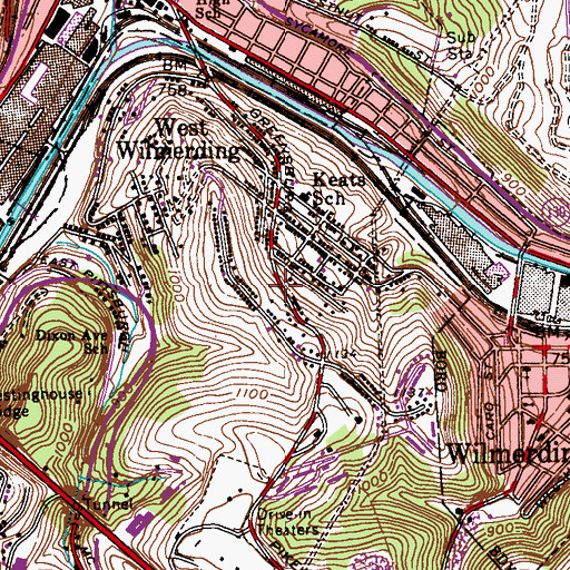 Topographic Map of North Versailles Public Library, PA
