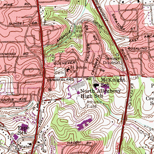Topographic Map of Northland Public Library, PA