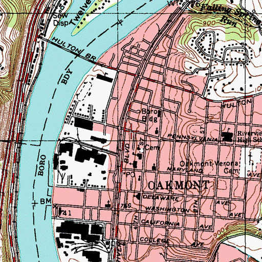 Topographic Map of Oakmont Carnegie Library, PA