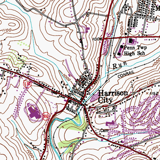 Topographic Map of Penn Area Library, PA