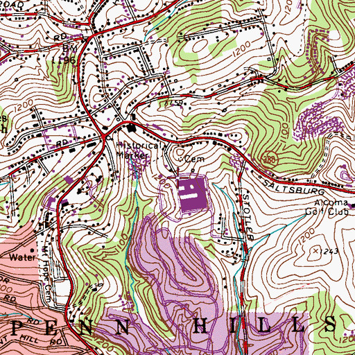 Topographic Map of Penn Hills Library, PA