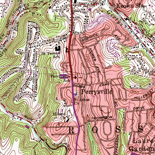 Topographic Map of Perrysville Elementary School Library, PA