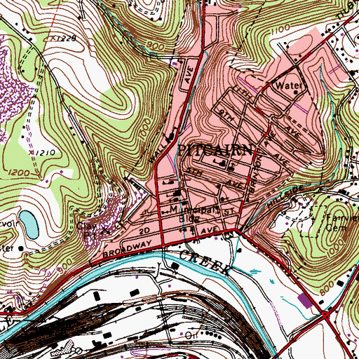 Topographic Map of Pitcairn Elementary School Library, PA