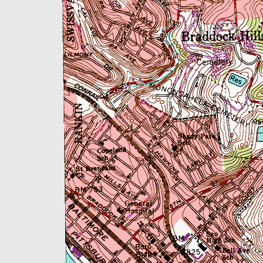 Topographic Map of Rankin Police Department, PA