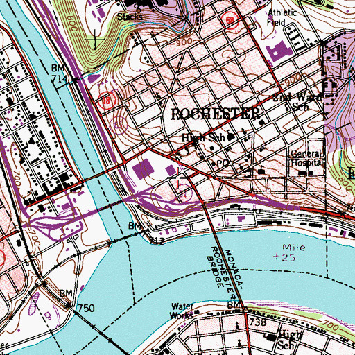 Topographic Map of Rochester Borough Hall, PA