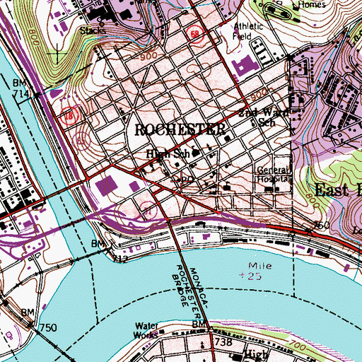 Topographic Map of Rochester Public Library, PA