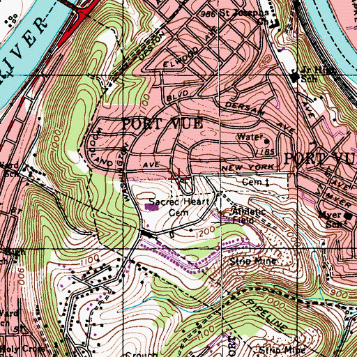 Topographic Map of Sacred Heart Church Cemetery House, PA