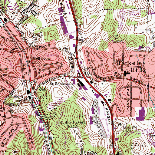 Topographic Map of Saint Sebastian Roman Catholic Church Haber Hall, PA