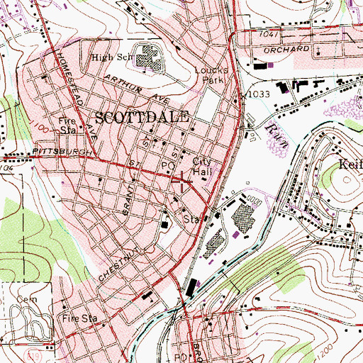 Topographic Map of Scottdale Public Library, PA