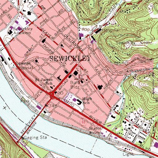 Topographic Map of Sedwickley Police Department, PA