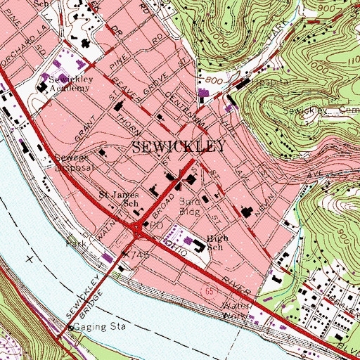 Topographic Map of Sewickley Public Library, PA